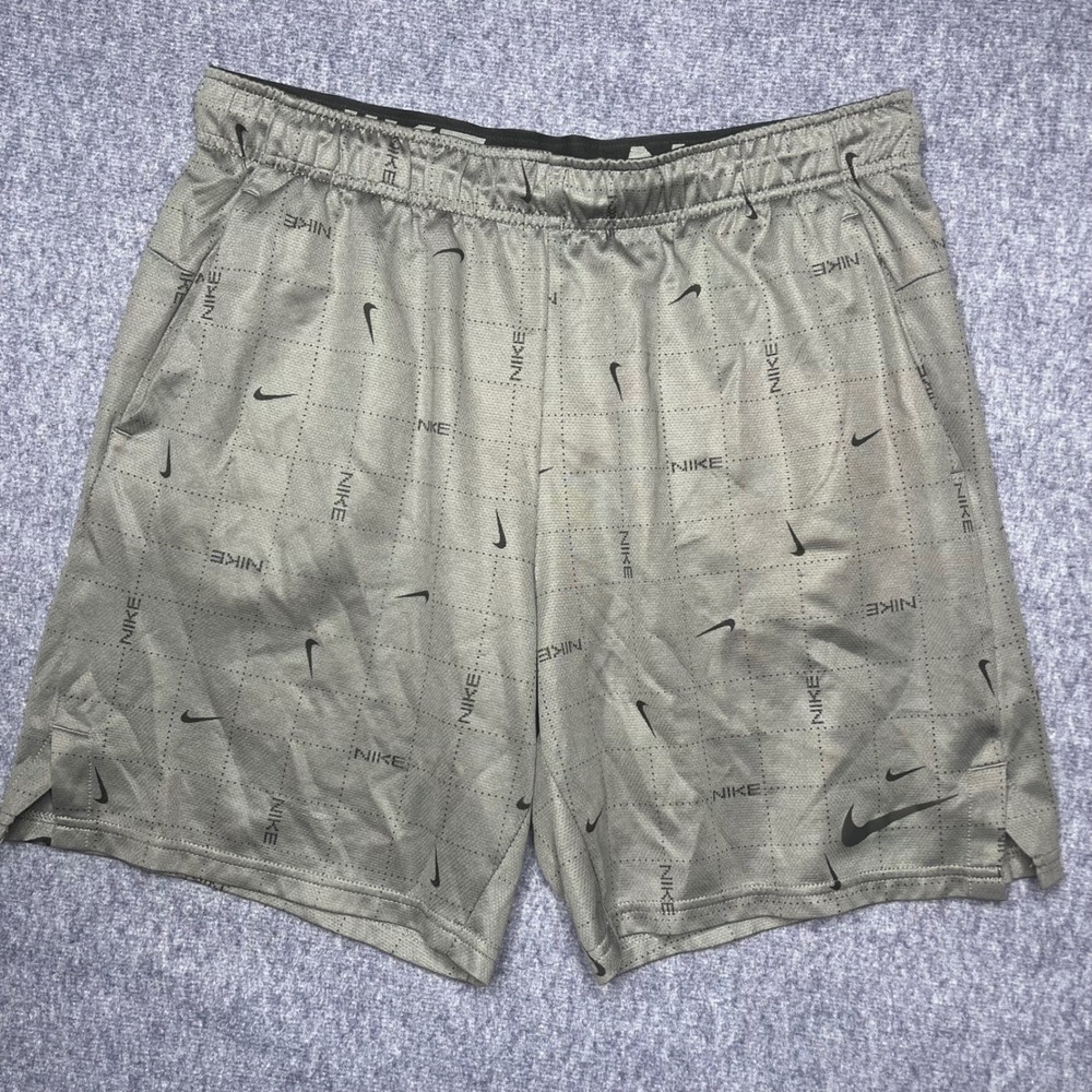 Nike Men's Athletic Shorts All Over Print Swoosh Logo Gray Size L